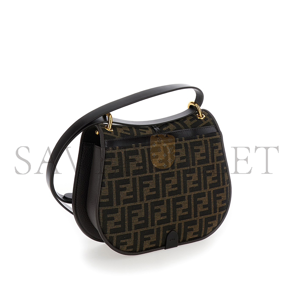 FENDI 'C'MON MEDIUM' BROWN SATCHEL BAG WITH FF LOGO IN FF JACQUARD FABRIC WOMAN 8622AL (25*20*7cm)